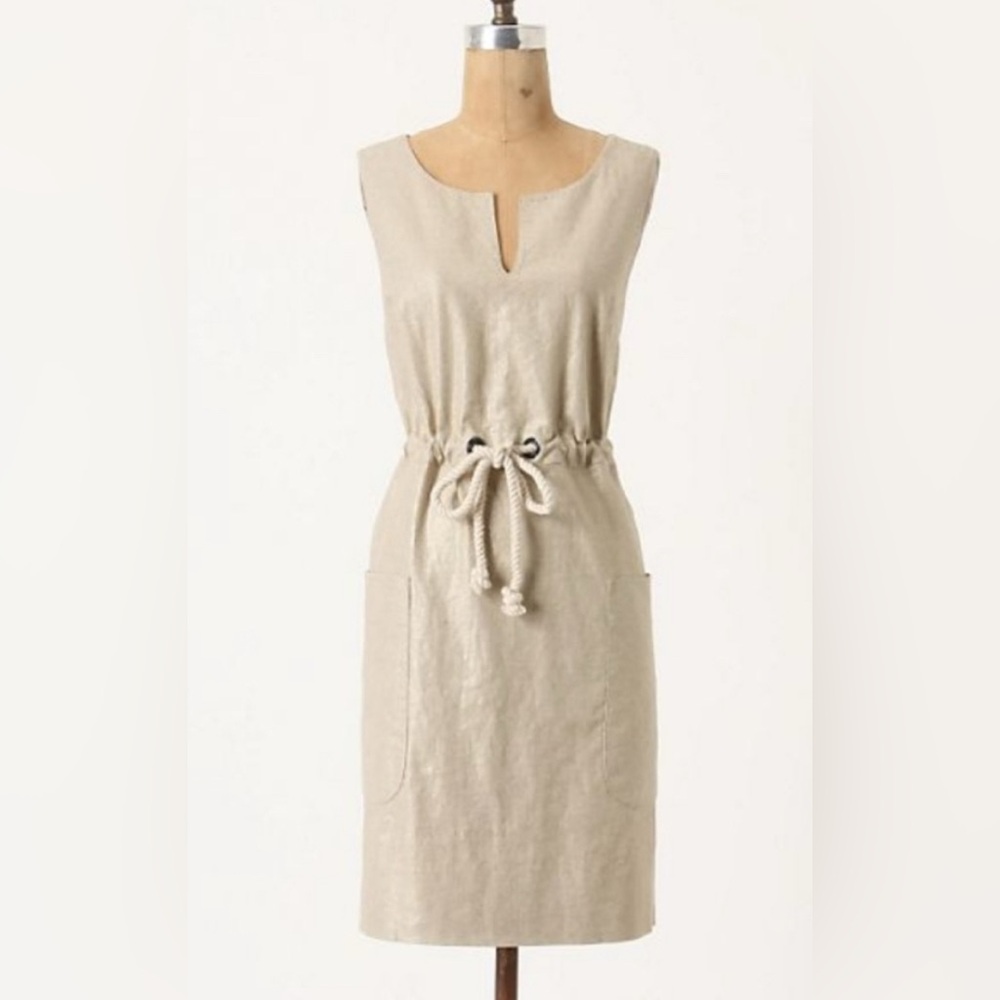 Maeve Beige Mini‎ Dress with Drawstring Waist